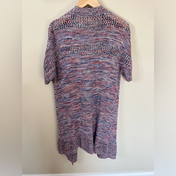 Sundance Open Hang Long Sweater Short Sleeve Size Medium Pink Blue Red - Picture 2 of 7